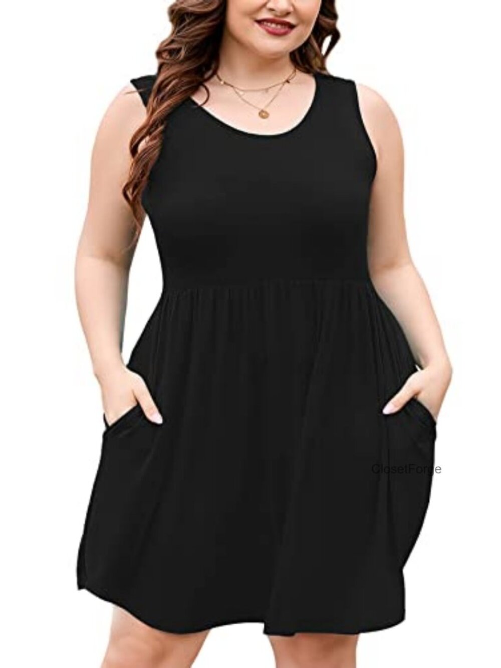 Plus Size Sleeveless Swing Dress with Pockets Rayon Spandex